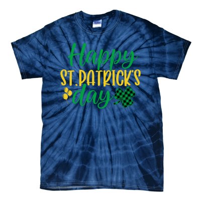 Happy St Patricks Day Green Plaid Clover Tie-Dye T-Shirt