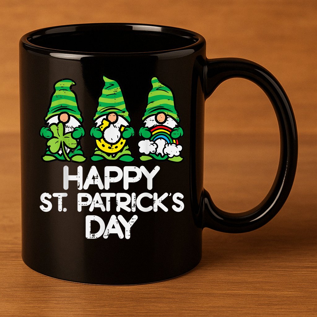 Happy St Patricks Day, St Paddys Day, Funny St Pattys Day Gnomes 11oz C Handle Ceramic Mug
