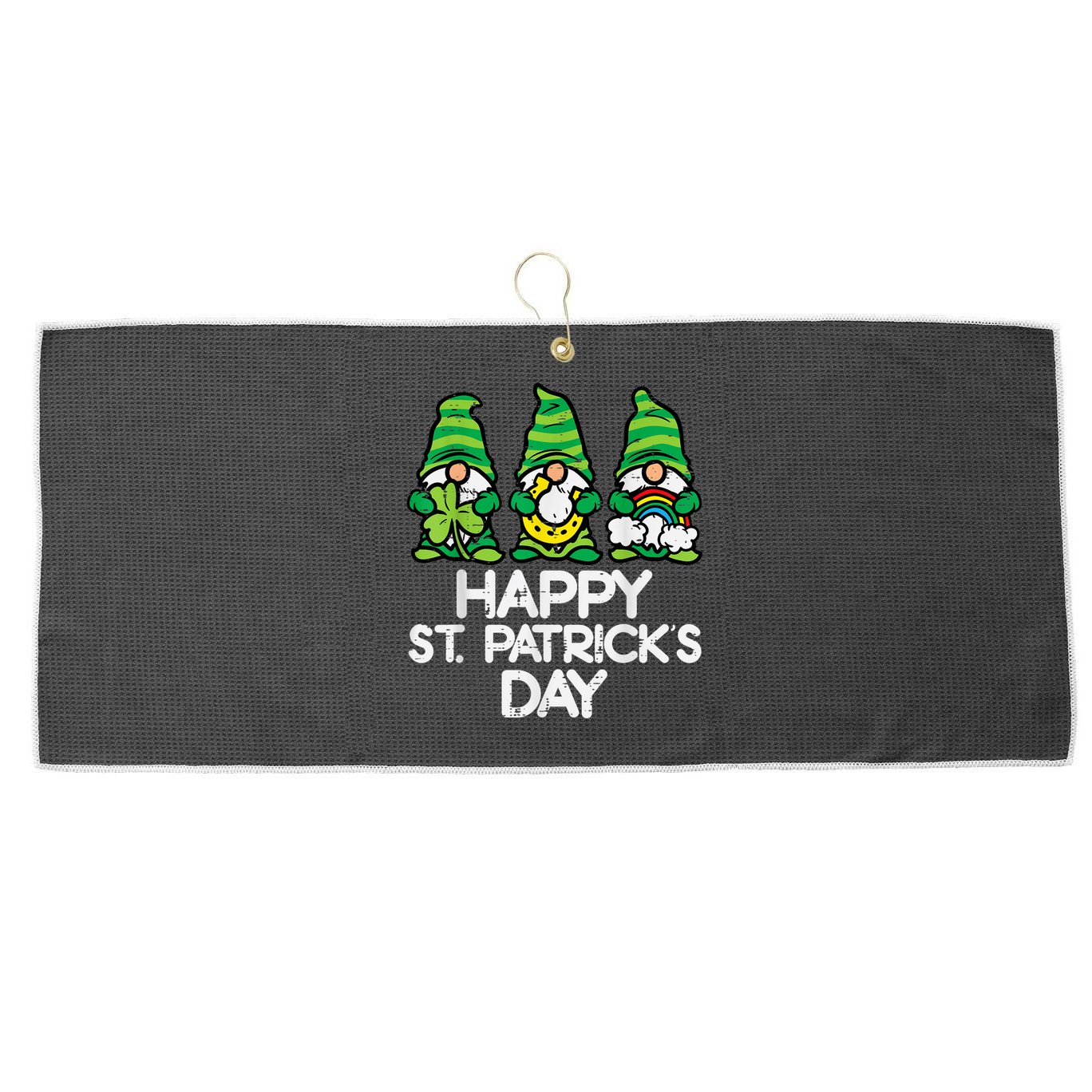 Happy St Patricks Day, St Paddys Day, Funny St Pattys Day Gnomes Large Microfiber Waffle Golf Towel