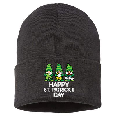 Happy St Patricks Day, St Paddys Day, Funny St Pattys Day Gnomes Sustainable Knit Beanie
