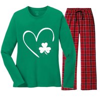 Happy St Patrick's Day Irish Shamrock Heart Family Lucky Day Women's Long Sleeve Flannel Pajama Set 