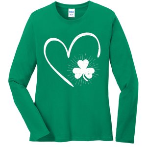 Happy St Patrick's Day Irish Shamrock Heart Family Lucky Day Ladies Long Sleeve Shirt