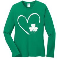 Happy St Patrick's Day Irish Shamrock Heart Family Lucky Day Ladies Long Sleeve Shirt