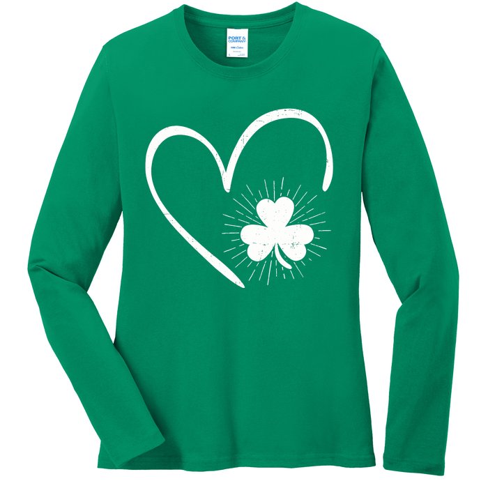 Happy St Patrick's Day Irish Shamrock Heart Family Lucky Day Ladies Long Sleeve Shirt