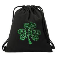 happy st patricks day shamrock glitter irish Drawstring Bag