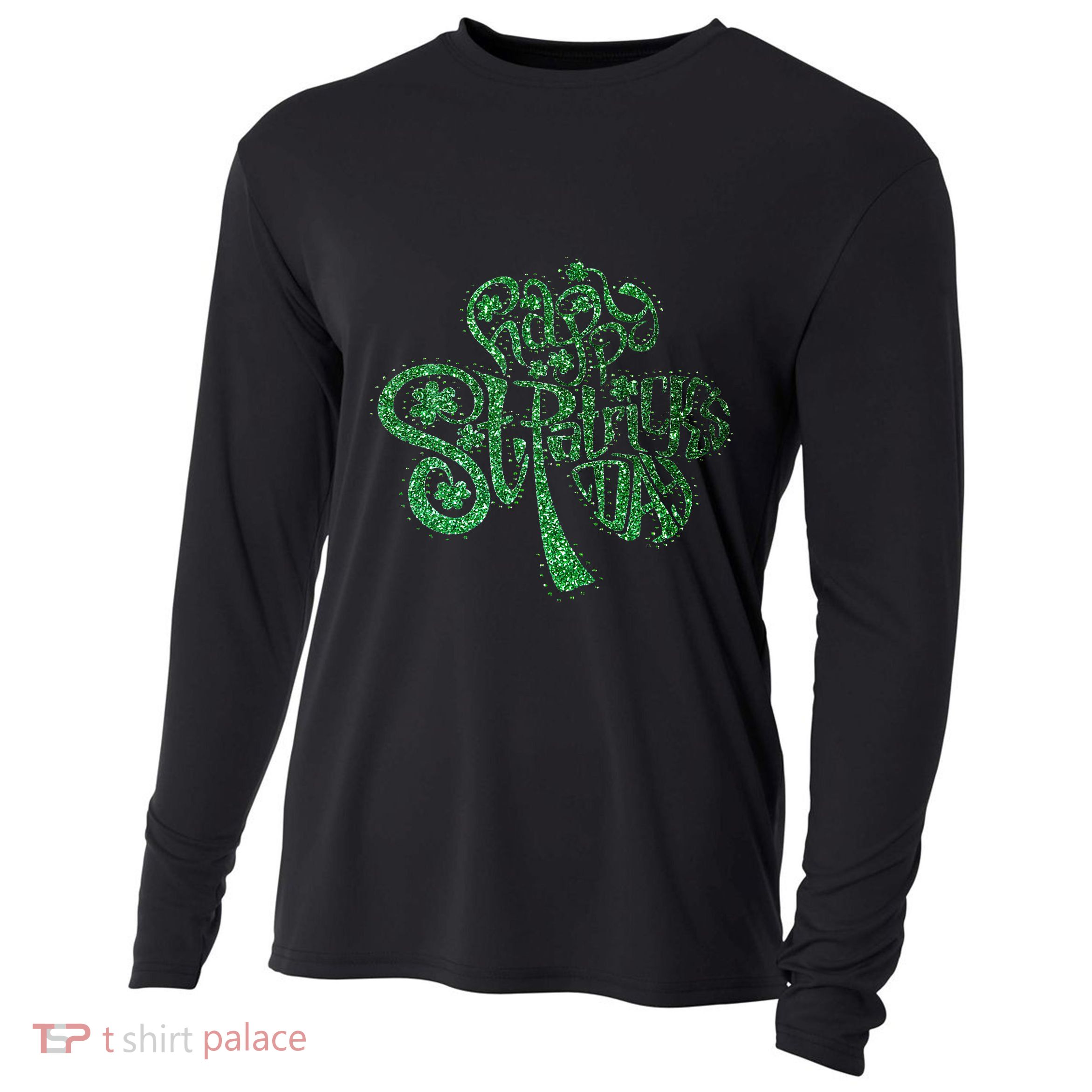 happy st patricks day shamrock glitter irish Cooling Performance Long Sleeve Crew