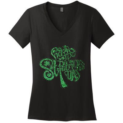 happy st patricks day shamrock glitter irish Women's V-Neck T-Shirt