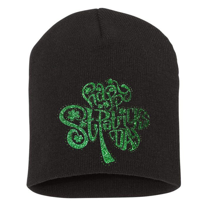 happy st patricks day shamrock glitter irish Short Acrylic Beanie