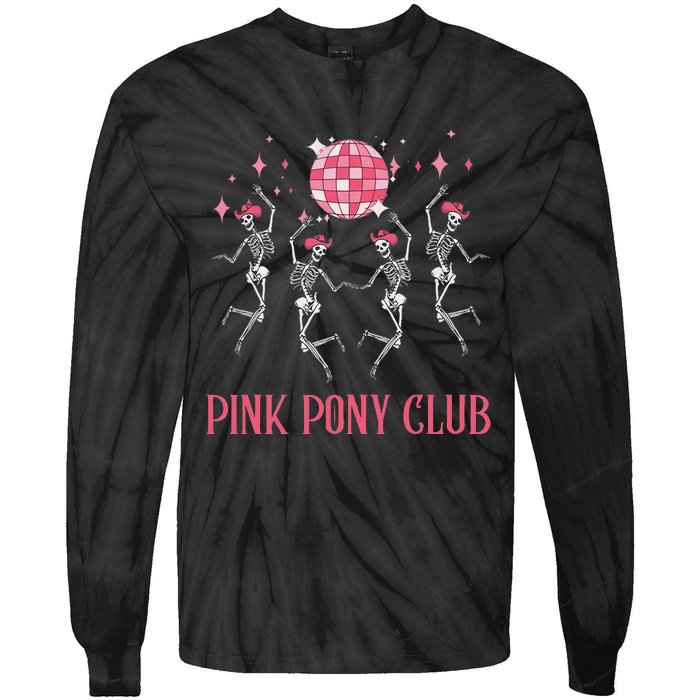 Halloween Skeleton Pony Club Cowgirl Western Birthday Tie-Dye Long Sleeve Shirt