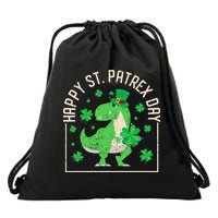 Happy St Patrex Day Funny Irish T-Rex Saint Patricks Dino Drawstring Bag