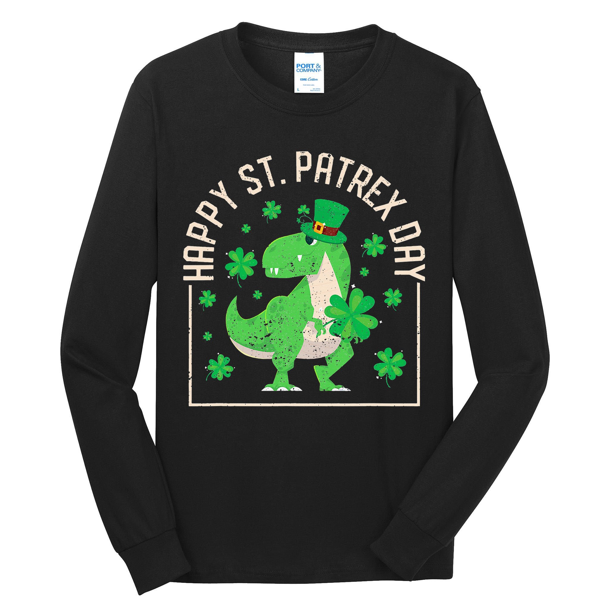 Happy St Patrex Day Funny Irish T-Rex Saint Patricks Dino Tall Long Sleeve T-Shirt