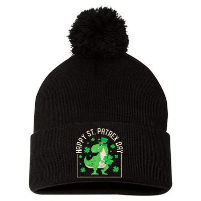 Happy St Patrex Day Funny Irish T-Rex Saint Patricks Dino Pom Pom 12in Knit Beanie