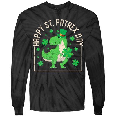 Happy St Patrex Day Funny Irish T-Rex Saint Patricks Dino Tie-Dye Long Sleeve Shirt
