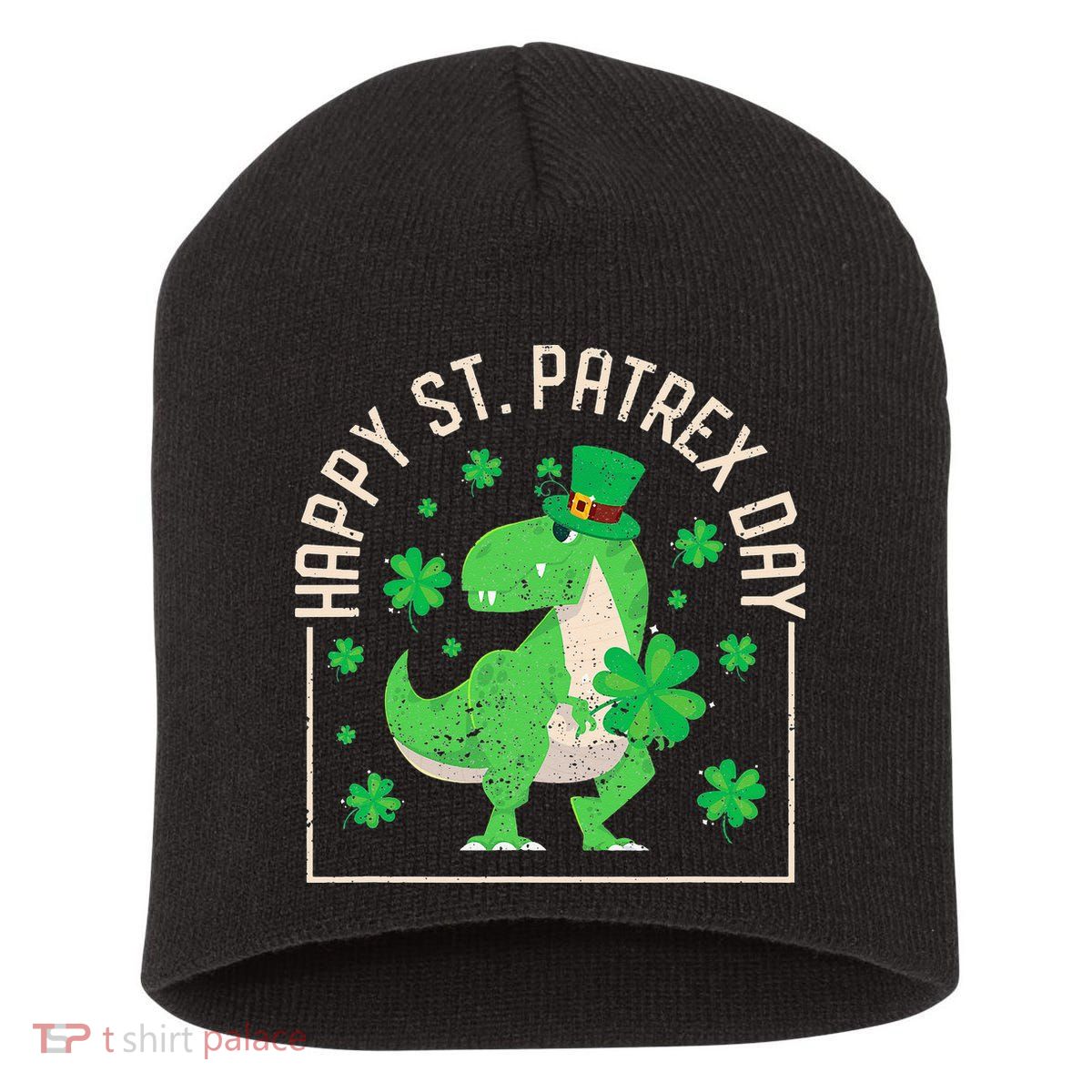 Happy St Patrex Day Funny Irish T-Rex Saint Patricks Dino Short Acrylic Beanie