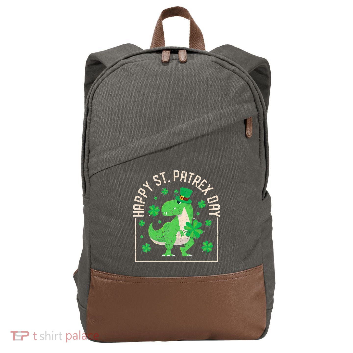 Happy St Patrex Day Funny Irish T-Rex Saint Patricks Dino Cotton Canvas Backpack