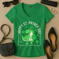 Happy St Patrex Day Funny Irish T-Rex Saint Patricks Dino Women's V-Neck T-Shirt