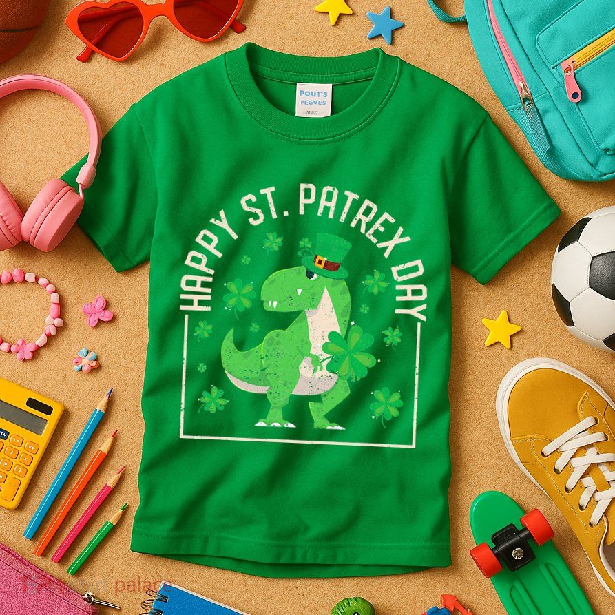 Happy St Patrex Day Funny Irish T-Rex Saint Patricks Dino Kids T-Shirt