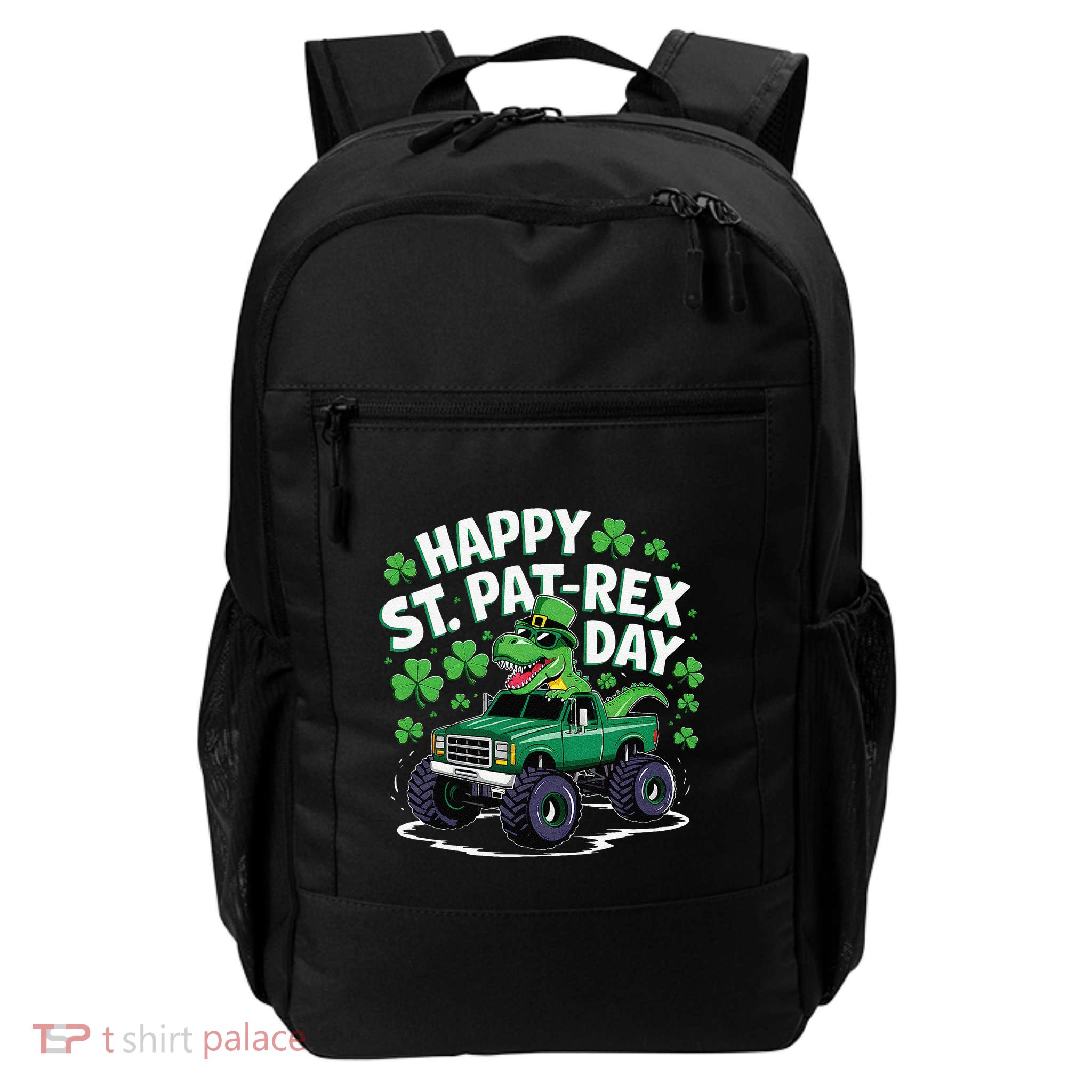 Happy St Patrex Patricks Day Dinosaur Monster Truck Backpack