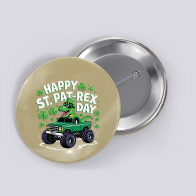Happy St Patrex Patricks Day Dinosaur Monster Truck Button