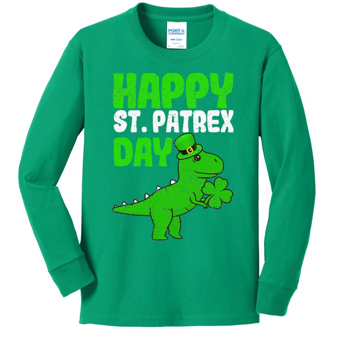 Happy St Patrex Day Funny Irish T-Rex Saint Patricks Dino Kids Long Sleeve Shirt