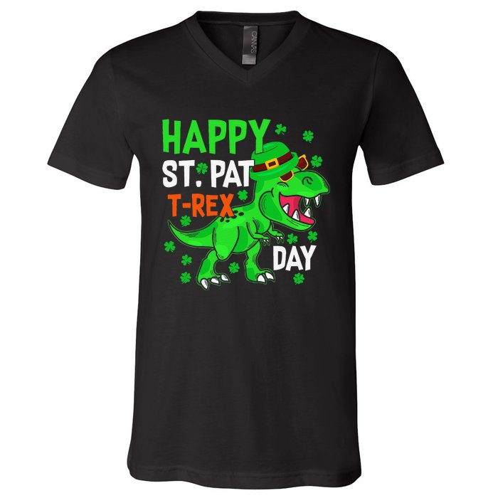 Happy St PatRex Saint Patrick's Day Dinosaurs V-Neck T-Shirt