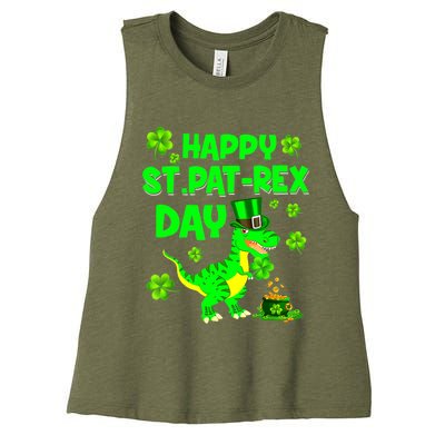 Happy St Pat Trex Day Dino St Patricks Day Boy Women's Racerback Cropped Tank