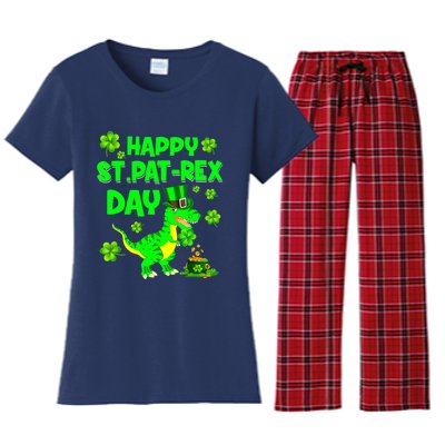 Happy St Pat Trex Day Dino St Patricks Day Boy Women's Flannel Pajama Set