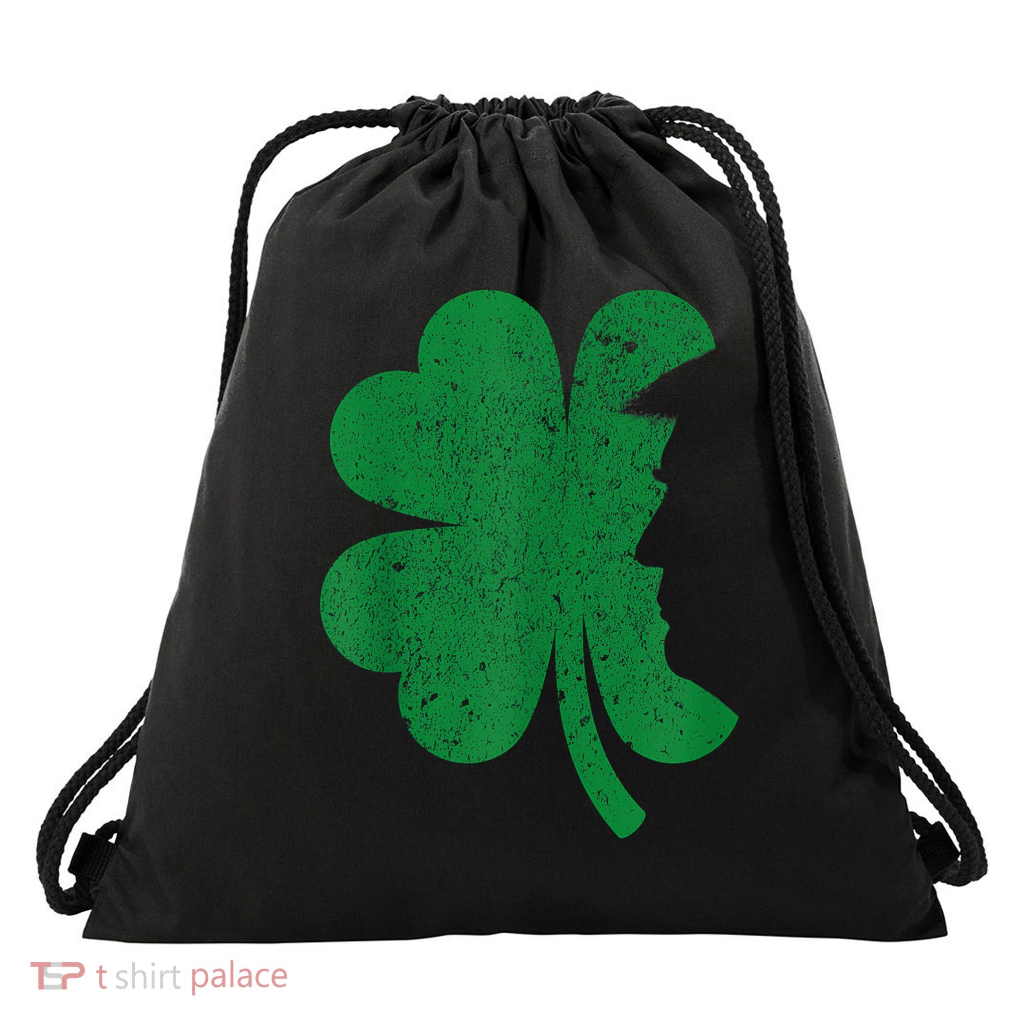Happy St Patrick's Day Clover Leaf Trump Distressed  Drawstring Bag