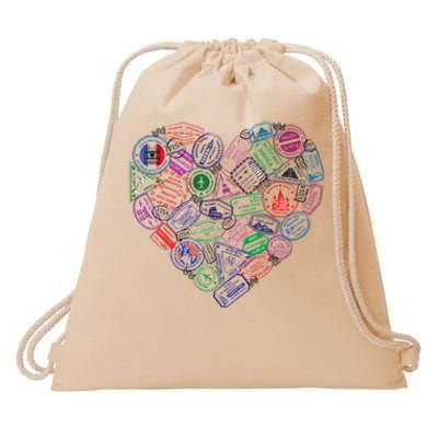 Heart Shaped Passport Travel Stamp Drawstring Bag