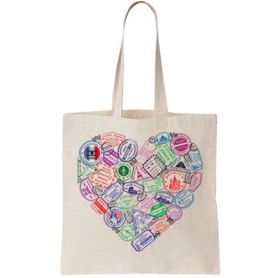 Heart Shaped Passport Travel Stamp Tote Bag