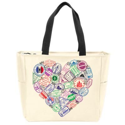 Heart Shaped Passport Travel Stamp Zip Tote Bag