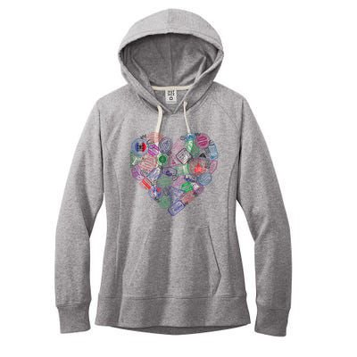 Heart Shaped Passport Travel Stamp Women's Fleece Hoodie