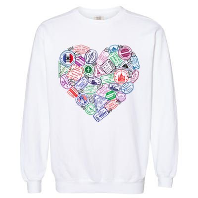 Heart Shaped Passport Travel Stamp Garment-Dyed Sweatshirt