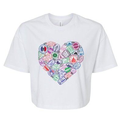 Heart Shaped Passport Travel Stamp Bella+Canvas Jersey Crop Tee