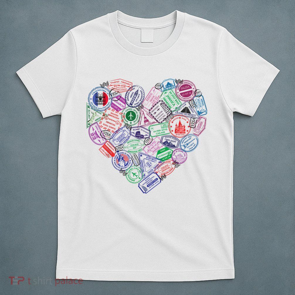 Heart Shaped Passport Travel Stamp T-Shirt