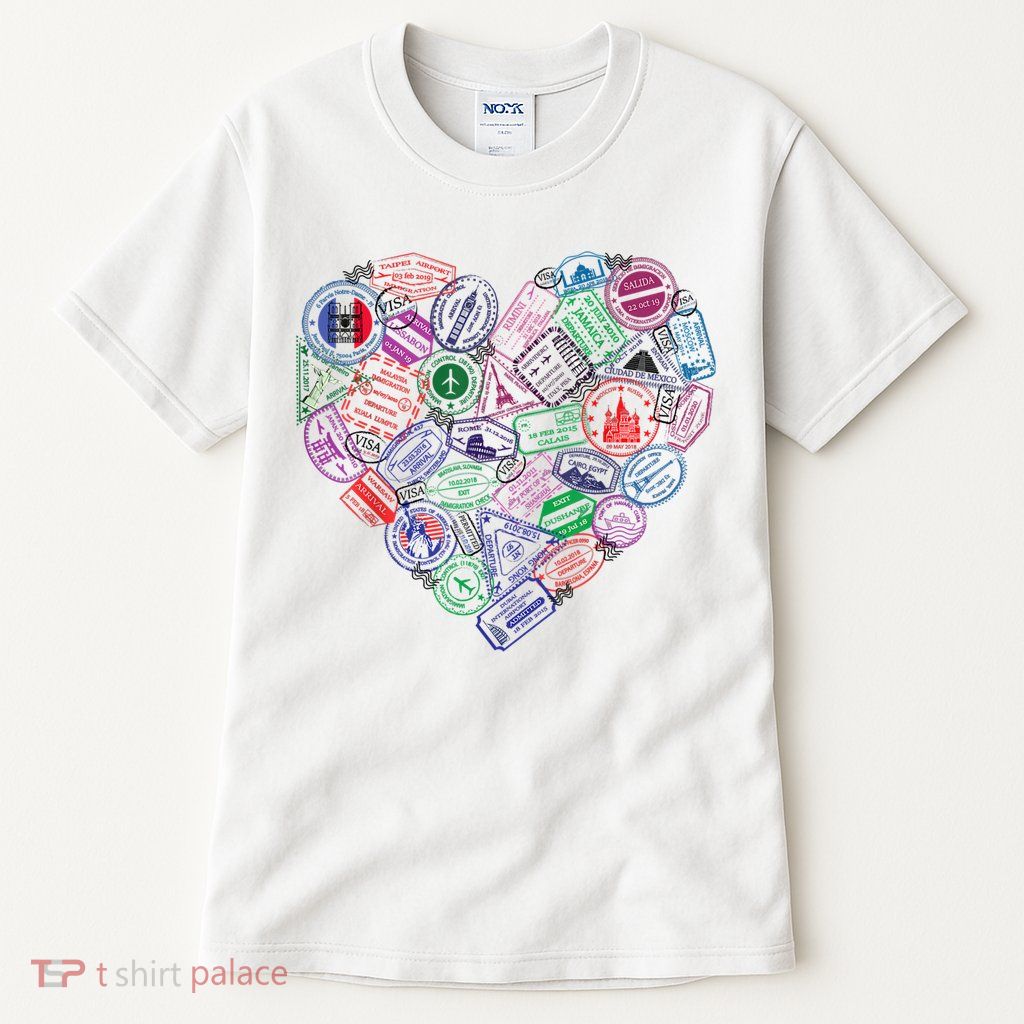 Heart Shaped Passport Travel Stamp Tall T-Shirt