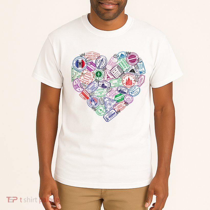 Heart Shaped Passport Travel Stamp Tall T-Shirt