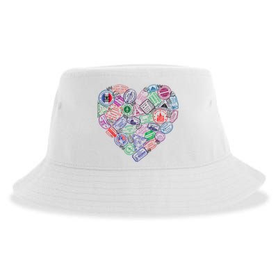 Heart Shaped Passport Travel Stamp Sustainable Bucket Hat