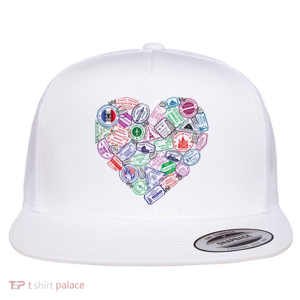 Heart Shaped Passport Travel Stamp Flatbill Hat