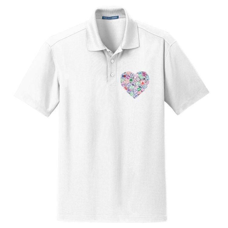 Heart Shaped Passport Travel Stamp Dry Zone Grid Polo