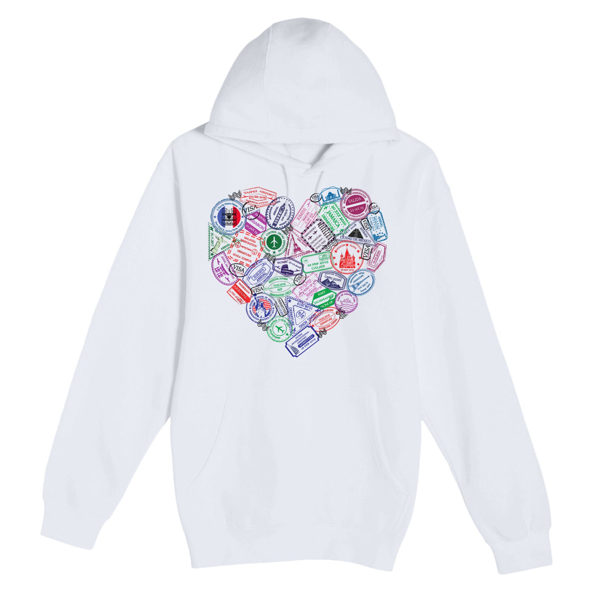 Heart Shaped Passport Travel Stamp Premium Pullover Hoodie