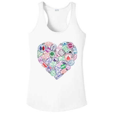 Heart Shaped Passport Travel Stamp Ladies PosiCharge Competitor Racerback Tank