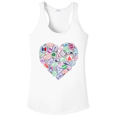 Heart Shaped Passport Travel Stamp Ladies PosiCharge Competitor Racerback Tank