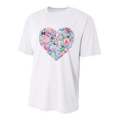 Heart Shaped Passport Travel Stamp Youth Performance Sprint T-Shirt