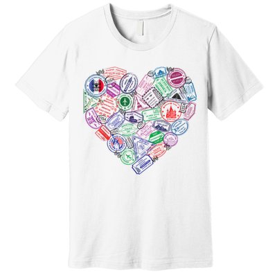 Heart Shaped Passport Travel Stamp Premium T-Shirt