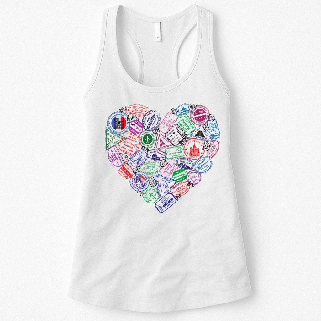 Heart Shaped Passport Travel Stamp Womens Tank Top