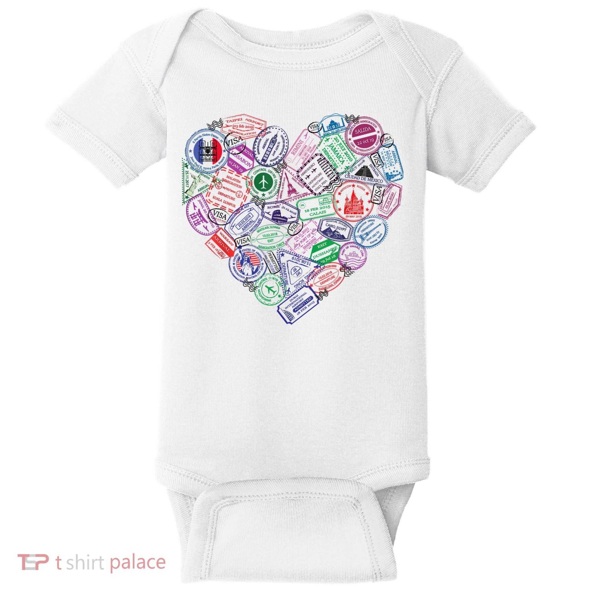 Heart Shaped Passport Travel Stamp Baby Bodysuit