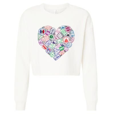 Heart Shaped Passport Travel Stamp Cropped Pullover Crew