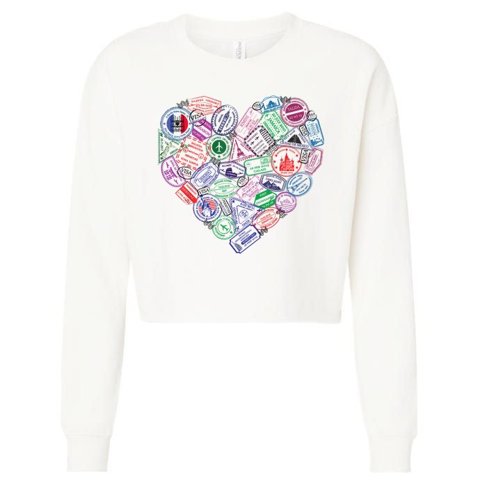 Heart Shaped Passport Travel Stamp Cropped Pullover Crew