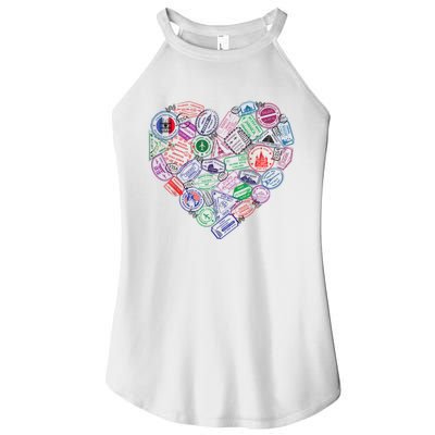 Heart Shaped Passport Travel Stamp Women’s Perfect Tri Rocker Tank